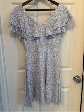 Altar'd State Light Blue Floral Ruffle Mini Dress